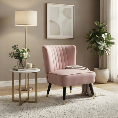 Velvet Upholstered Accent Chair with Wood Frame, Mid-Century Modern, Pink