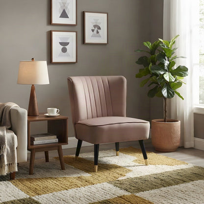 Velvet Upholstered Accent Chair with Wood Frame, Mid-Century Modern, Pink