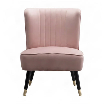 Velvet Upholstered Accent Chair with Wood Frame, Mid-Century Modern, Pink