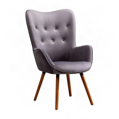 Velvet Button-Tufted Accent Chair, Mid-Century Modern Armchair, Grey