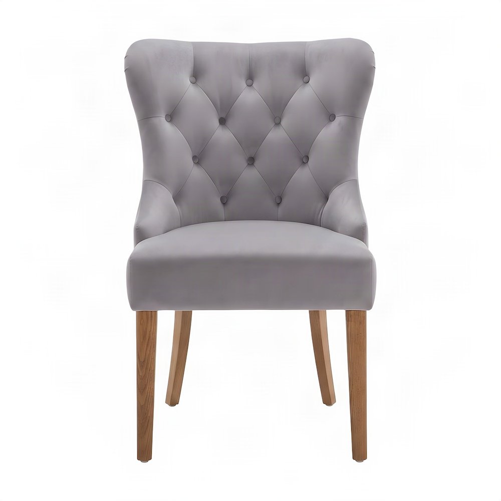Velvet Button-Tufted Accent Chair, Mid-Century Modern Armchair, Grey