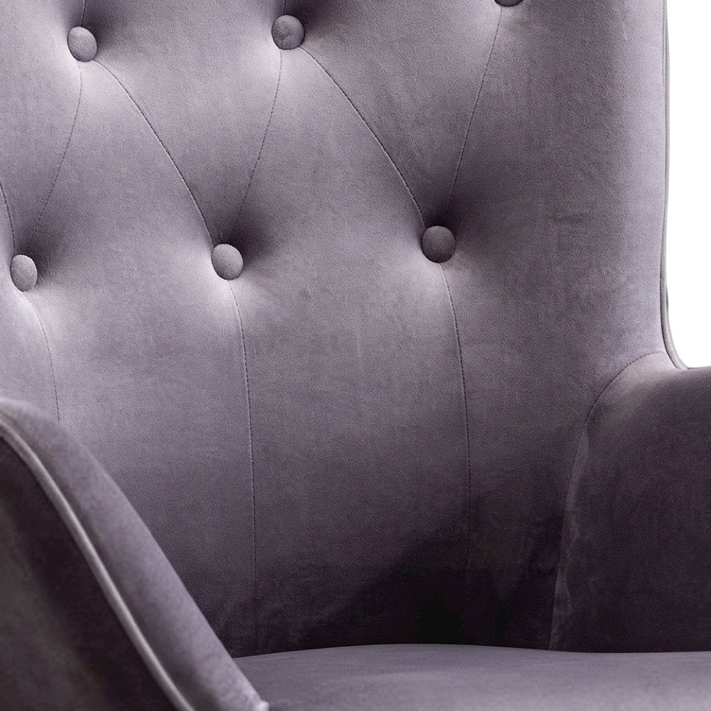 Velvet Button-Tufted Accent Chair, Mid-Century Modern Armchair, Grey