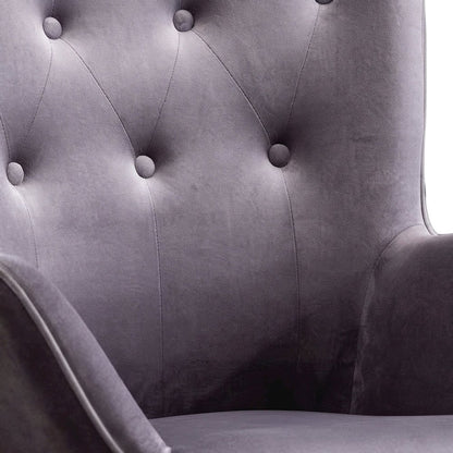 Velvet Button-Tufted Accent Chair, Mid-Century Modern Armchair, Grey