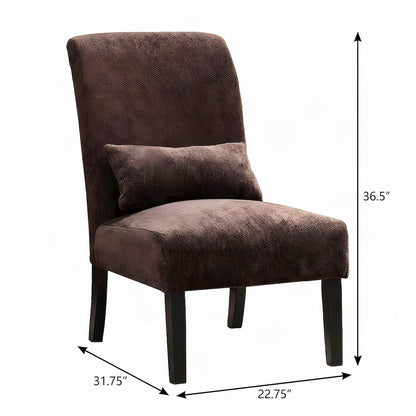 Pisano Fabric Armless Accent Chair with Matching Kidney Pillow, Chocolate