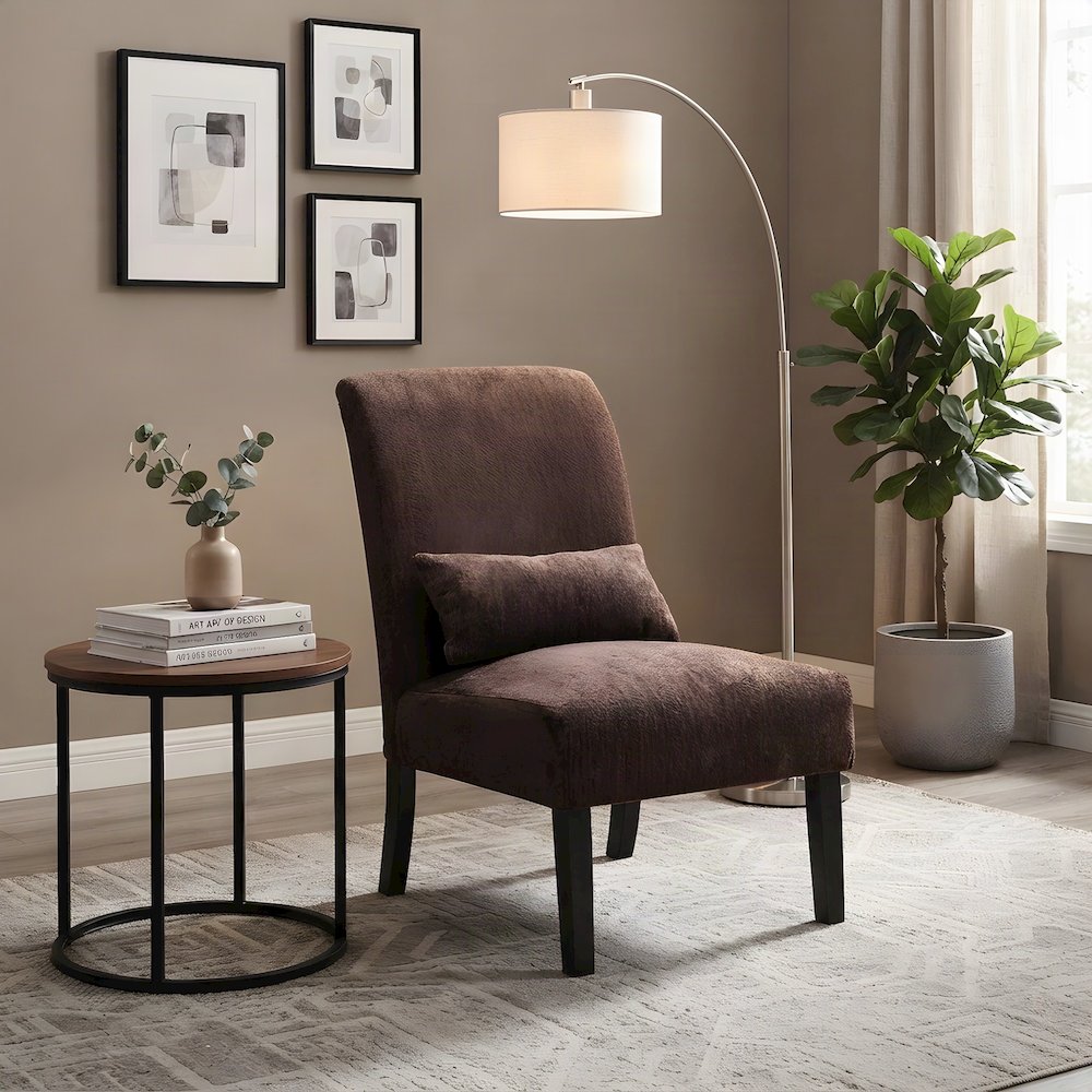 Pisano Fabric Armless Accent Chair with Matching Kidney Pillow, Chocolate