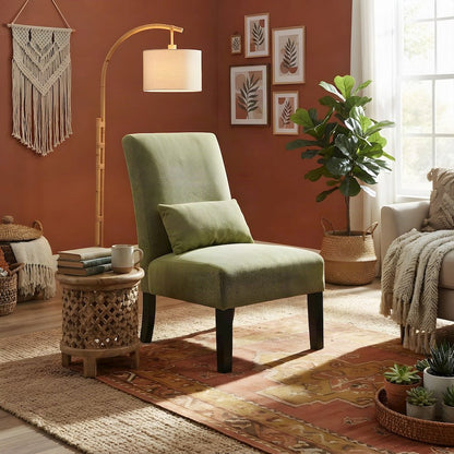 Pisano Fabric Armless Accent Chair with Matching Kidney Pillow, Green