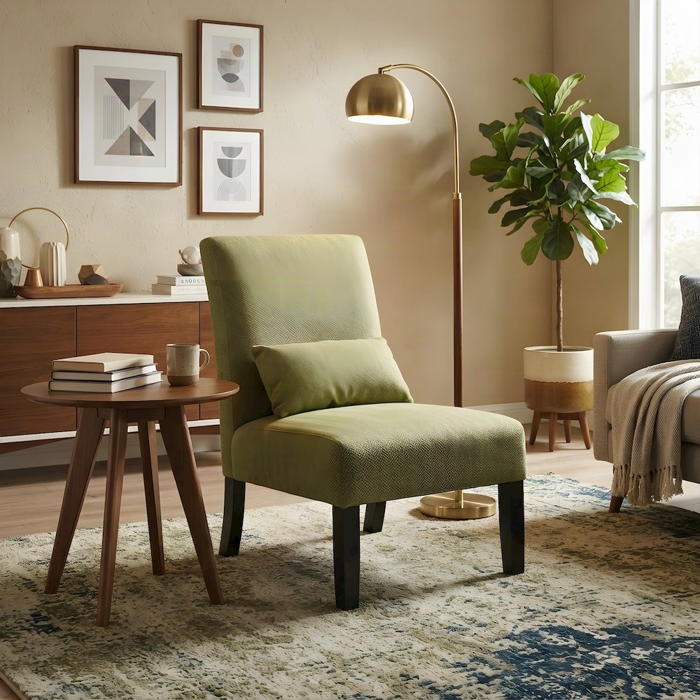 Pisano Fabric Armless Accent Chair with Matching Kidney Pillow, Green