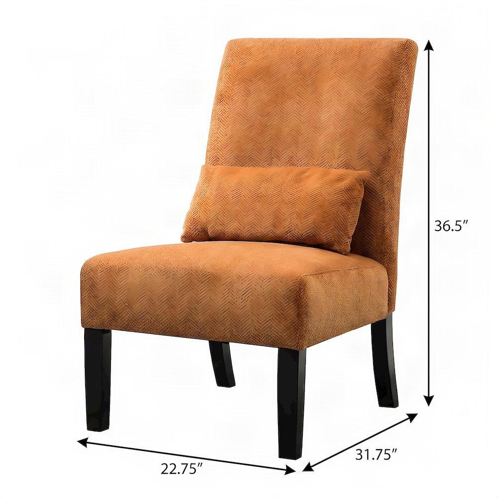 Pisano Fabric Armless Accent Chair with Matching Kidney Pillow, Orange