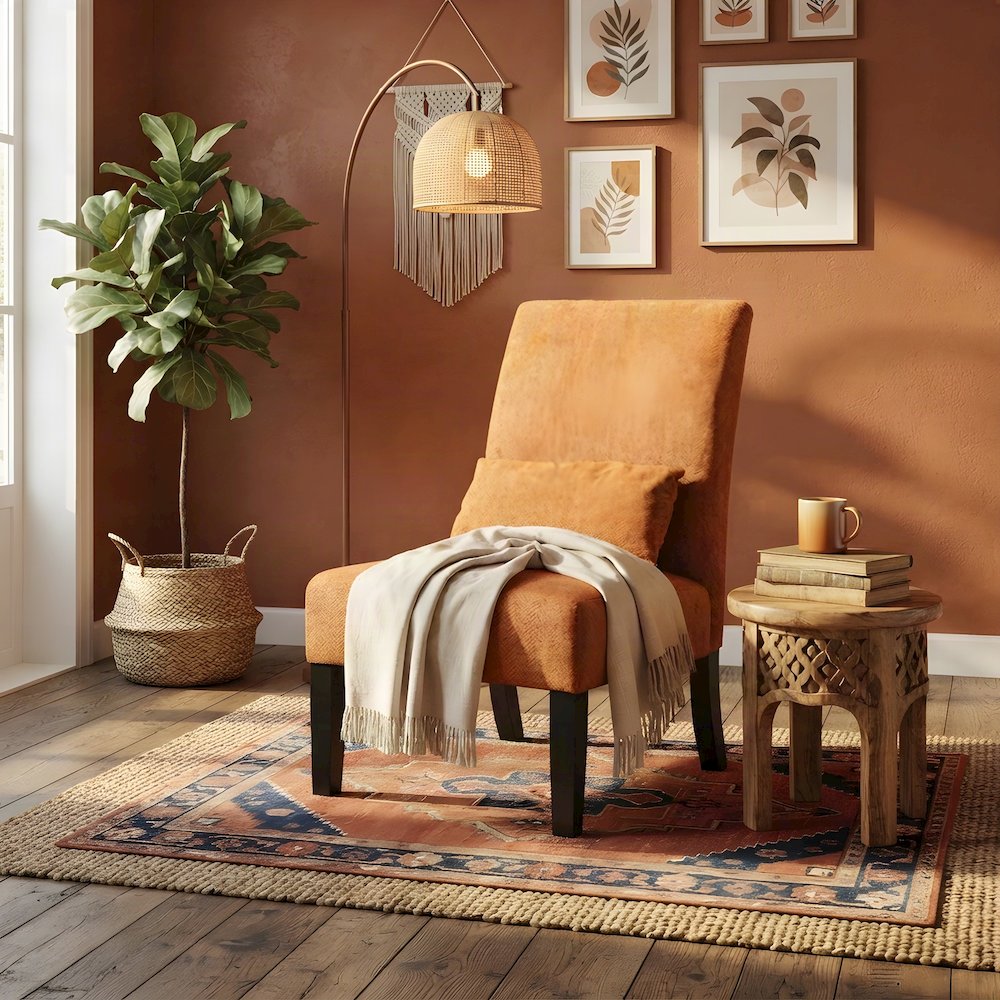 Pisano Fabric Armless Accent Chair with Matching Kidney Pillow, Orange