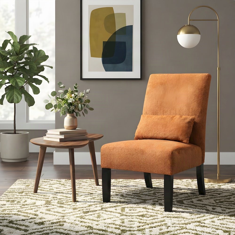 Pisano Fabric Armless Accent Chair with Matching Kidney Pillow, Orange