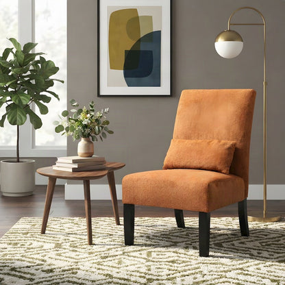 Pisano Fabric Armless Accent Chair with Matching Kidney Pillow, Orange