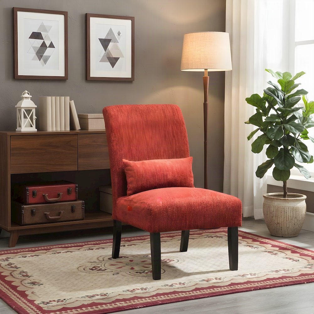 Pisano Fabric Armless Accent Chair with Matching Kidney Pillow, Red