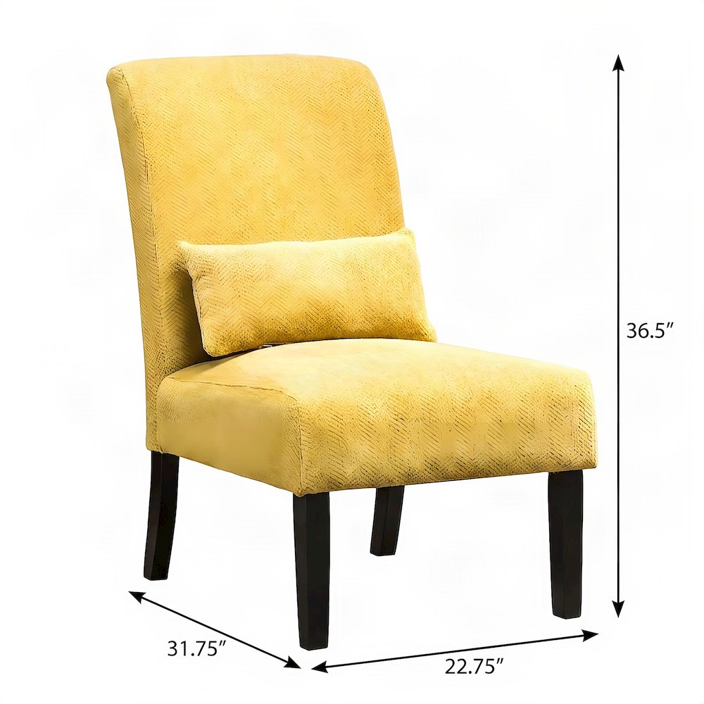 Pisano Fabric Armless Accent Chair with Matching Kidney Pillow, Yellow