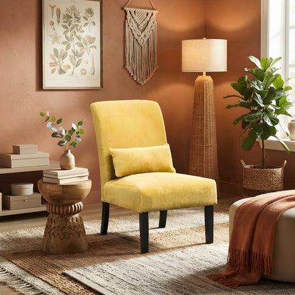 Pisano Fabric Armless Accent Chair with Matching Kidney Pillow, Yellow