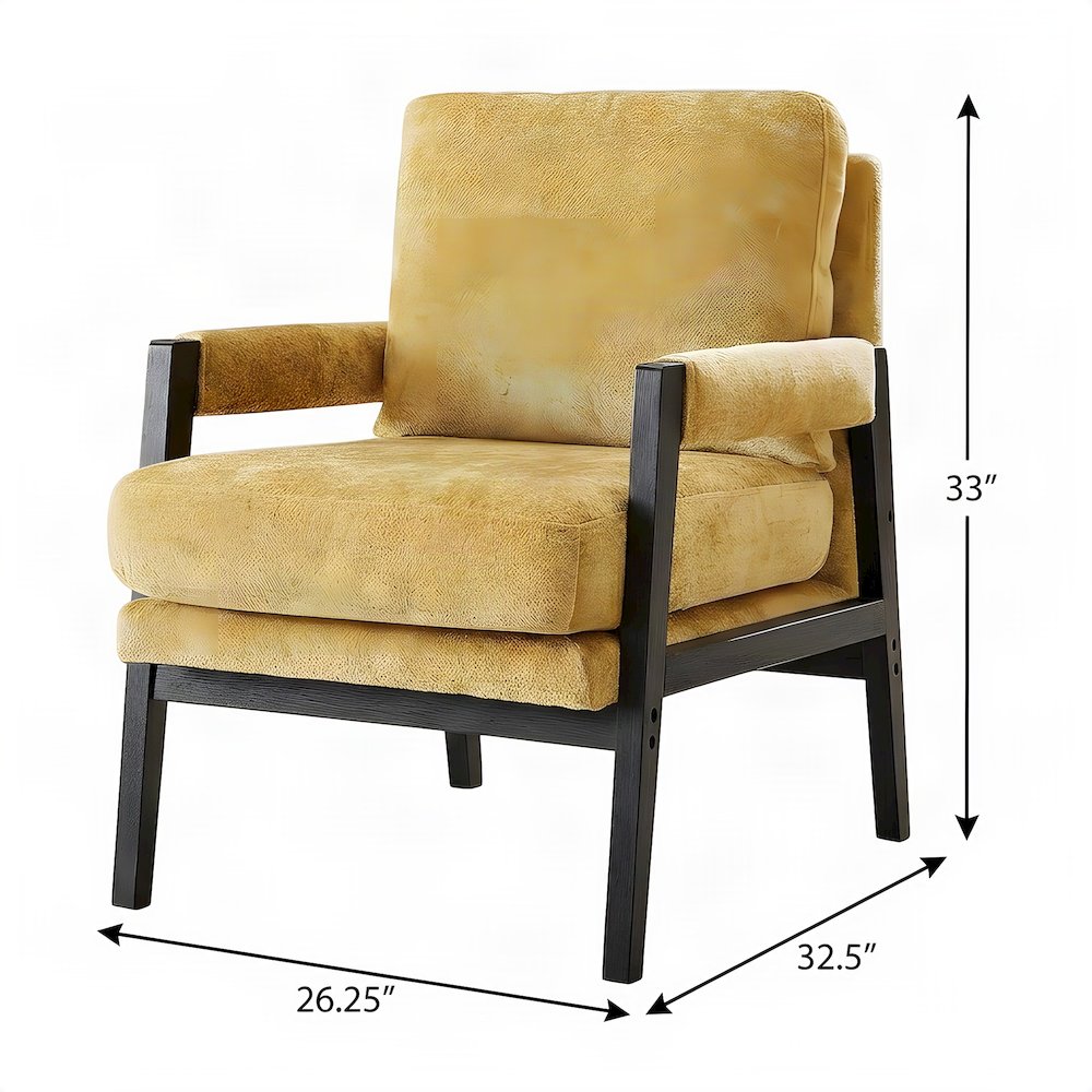 Chenille-Upholstered Mid-Century Modern Accent Armchair with Wood Frame, Yellow