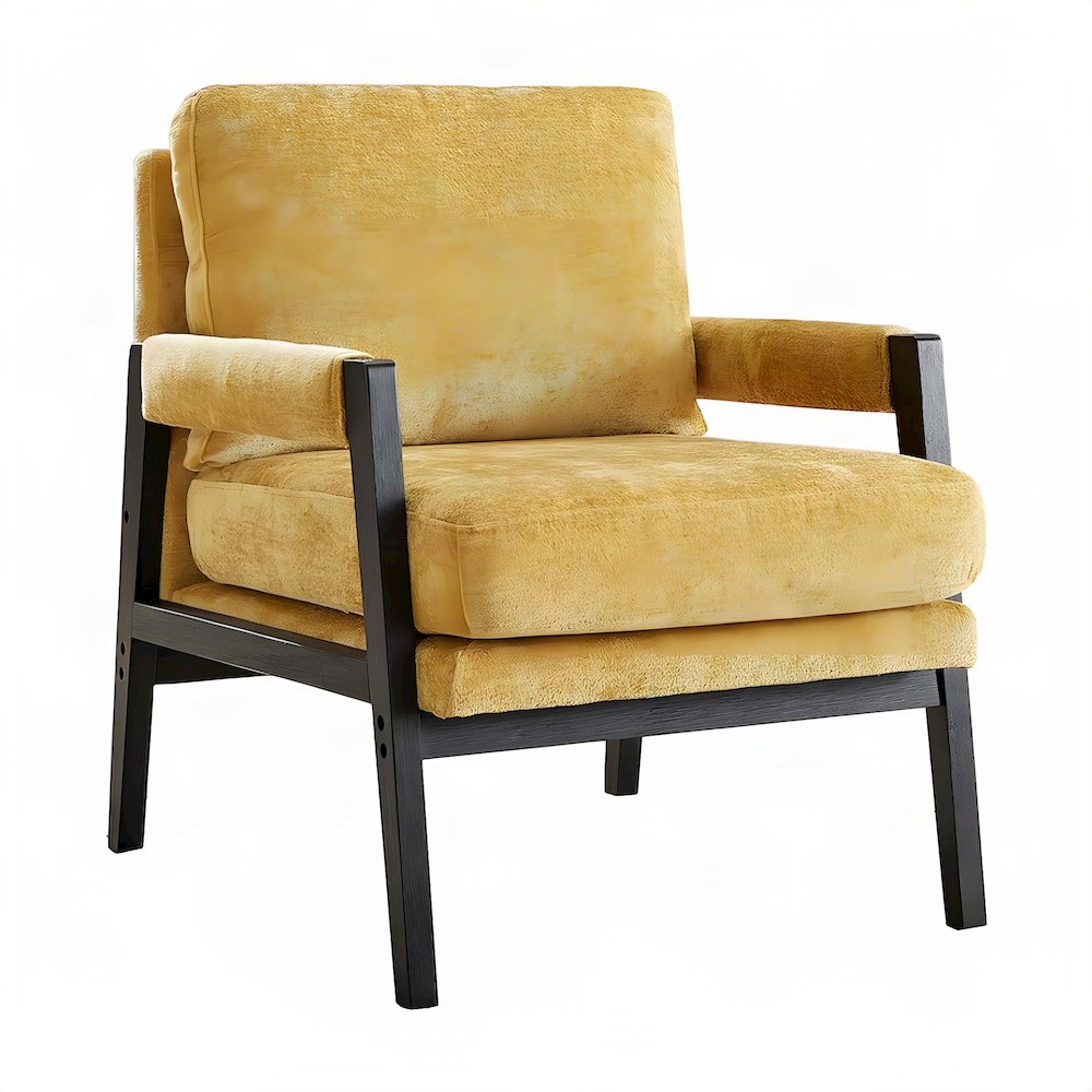Chenille-Upholstered Mid-Century Modern Accent Armchair with Wood Frame, Yellow