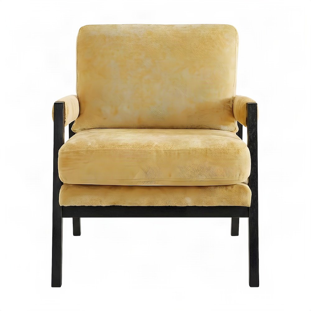 Chenille-Upholstered Mid-Century Modern Accent Armchair with Wood Frame, Yellow