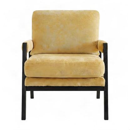Chenille-Upholstered Mid-Century Modern Accent Armchair with Wood Frame, Yellow