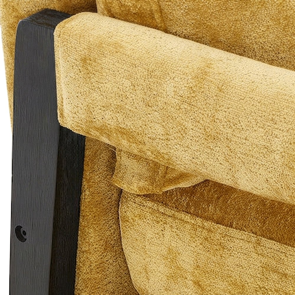 Chenille-Upholstered Mid-Century Modern Accent Armchair with Wood Frame, Yellow