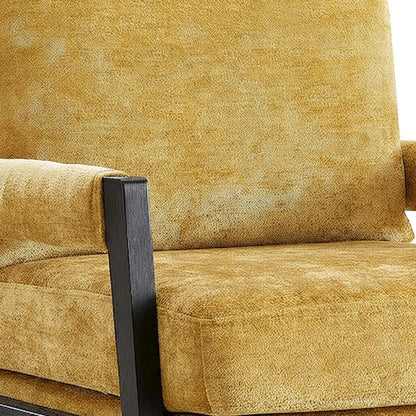 Chenille-Upholstered Mid-Century Modern Accent Armchair with Wood Frame, Yellow
