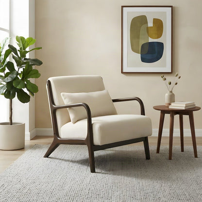 Chenille Mid-Century Modern Accent Chair with Pillow, Armchair, Black