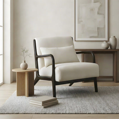 Chenille Mid-Century Modern Accent Chair with Pillow, Armchair, Black