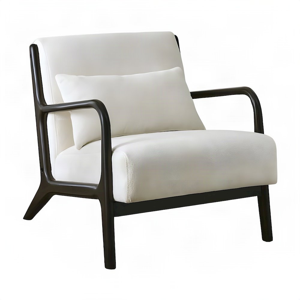Chenille Mid-Century Modern Accent Chair with Pillow, Armchair, Black