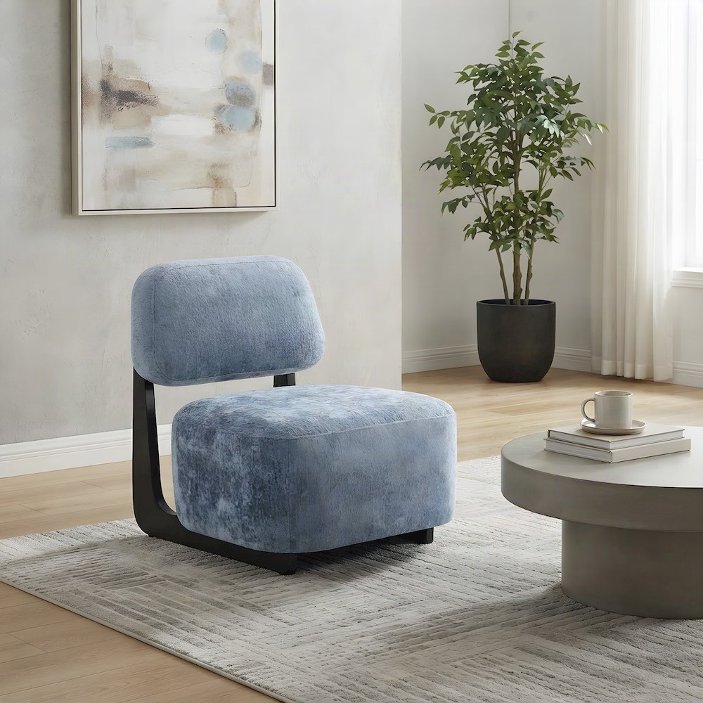 Chenille Modern Accent Chair with Solid Wood Frame, Upholstered, Blue