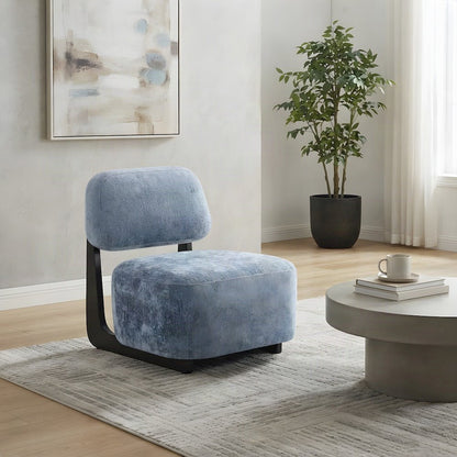 Chenille Modern Accent Chair with Solid Wood Frame, Upholstered, Blue