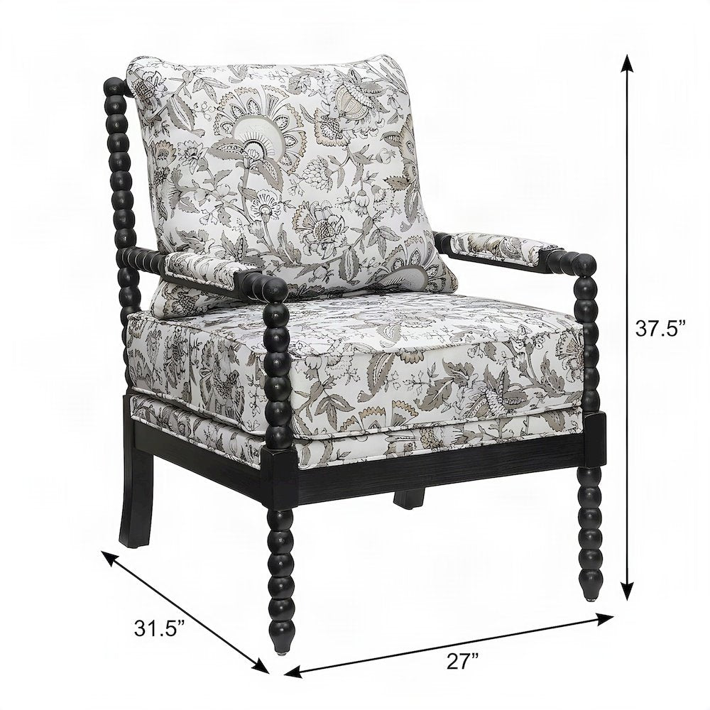 Polyester-Upholstered Spool Accent Chair with Spindle Back, Floral