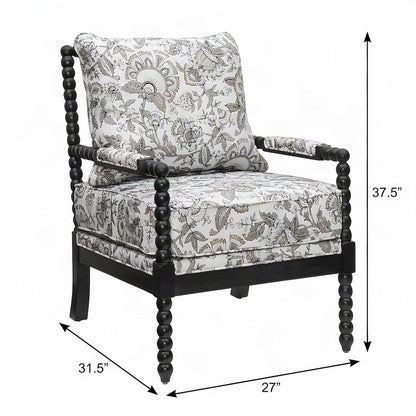 Polyester-Upholstered Spool Accent Chair with Spindle Back, Floral