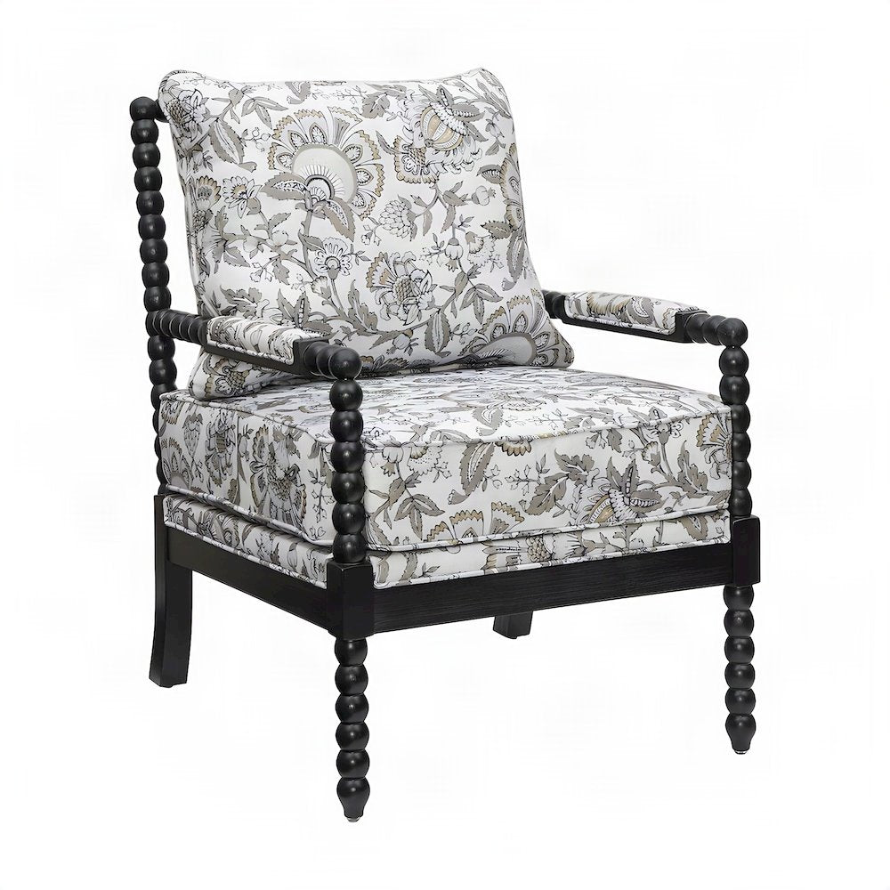 Polyester-Upholstered Spool Accent Chair with Spindle Back, Floral