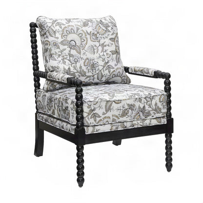 Polyester-Upholstered Spool Accent Chair with Spindle Back, Floral