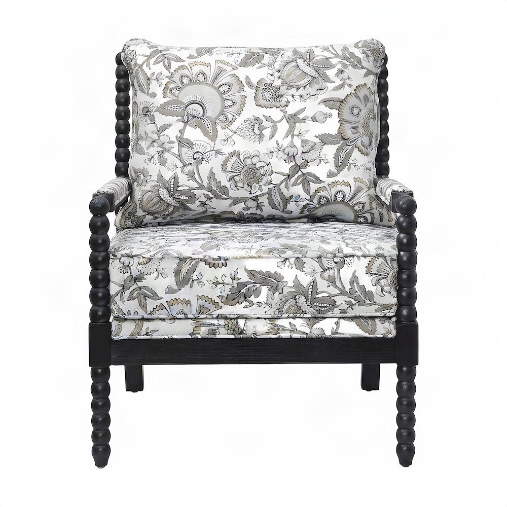 Polyester-Upholstered Spool Accent Chair with Spindle Back, Floral