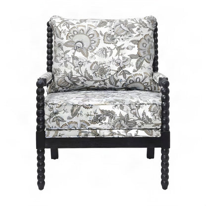 Polyester-Upholstered Spool Accent Chair with Spindle Back, Floral