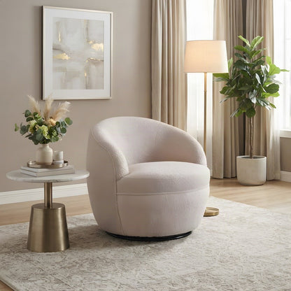 Sherpa Swivel Barrel Accent Chair with Teddy Upholstery, 360, Beige