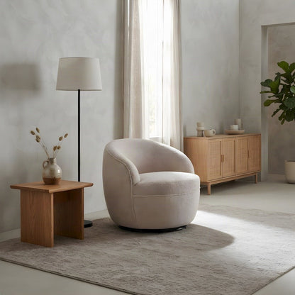 Sherpa Swivel Barrel Accent Chair with Teddy Upholstery, 360, Beige