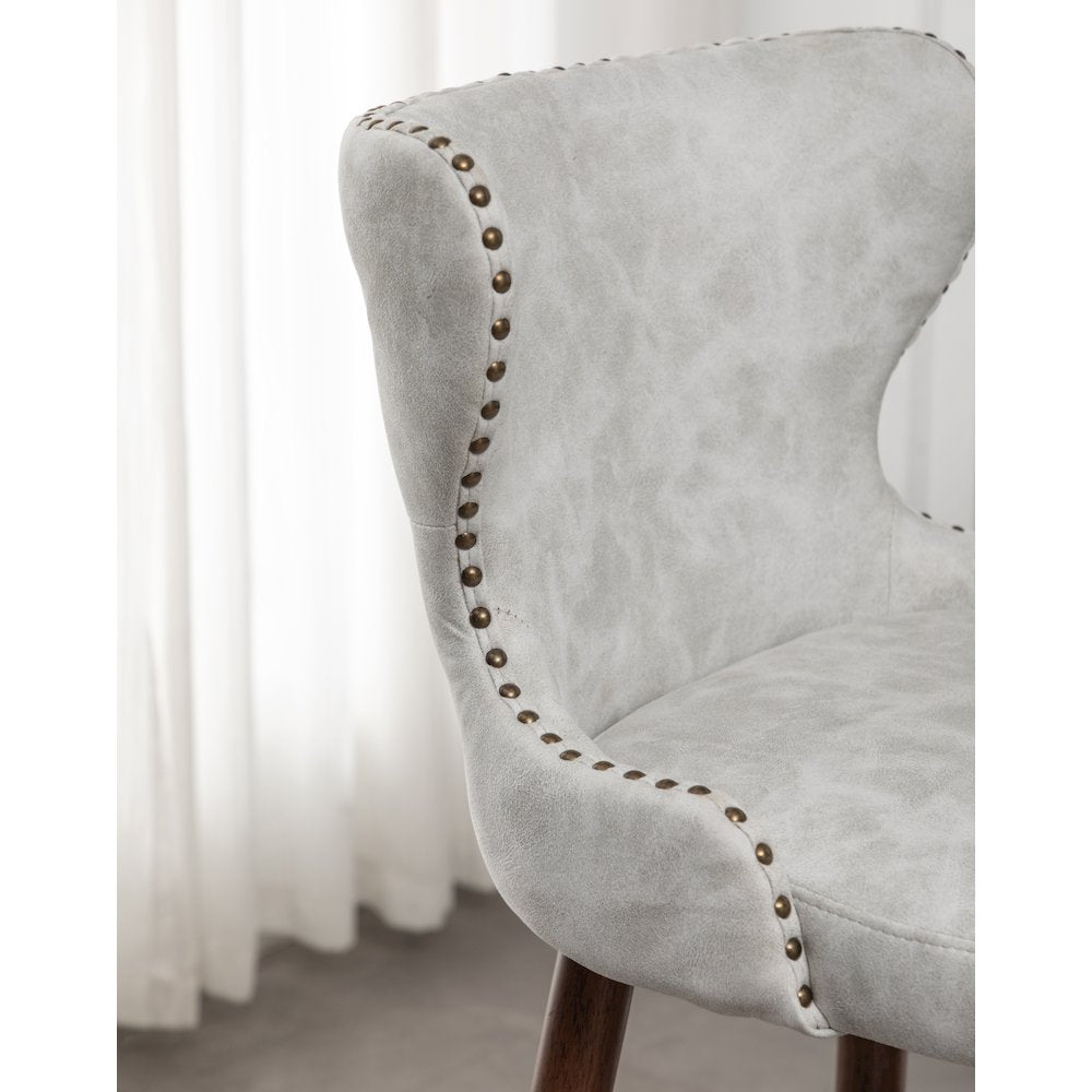 Nevis Modern Faux Leather Tufted Nailhead Trim Barstool Set of 2, Off-White