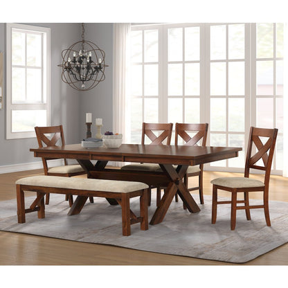 6-Piece Dining Set, Extendable Trestle Dining Table, 4 Chairs, Bench