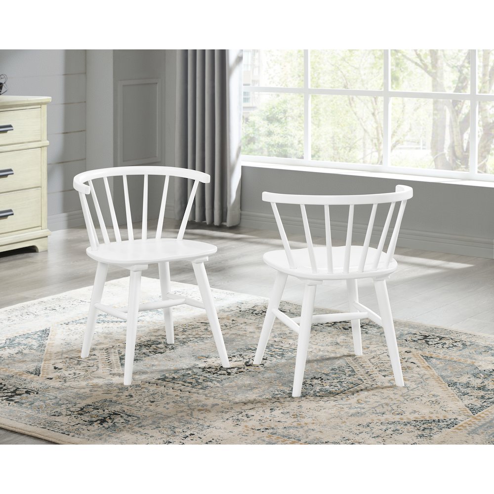 Alwynn White and Natural Wood 7-Pc Dining Set, Table with 6 Windsor Chairs