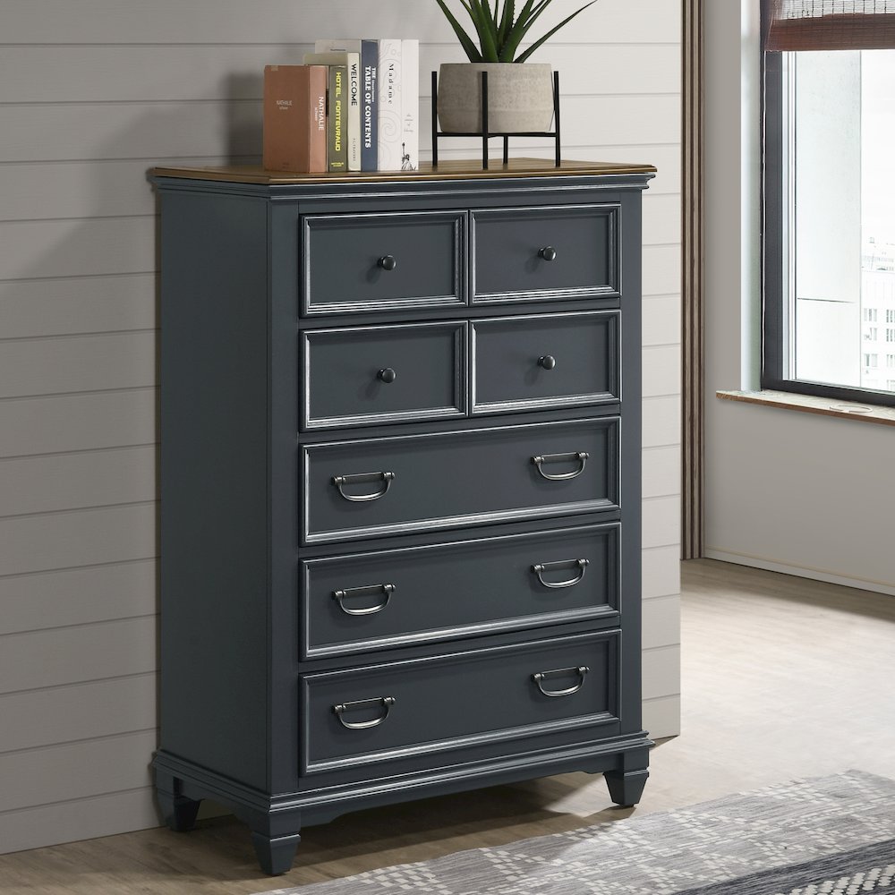 Clelane Wood Bedroom Set Panel Queen Bed, Dresser, Mirror, Nightstand, Chest