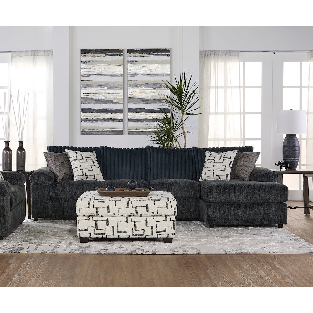 Nason Wide Wale Corduroy Sofa Chaise with Armchair and Ottoman, Charcoal