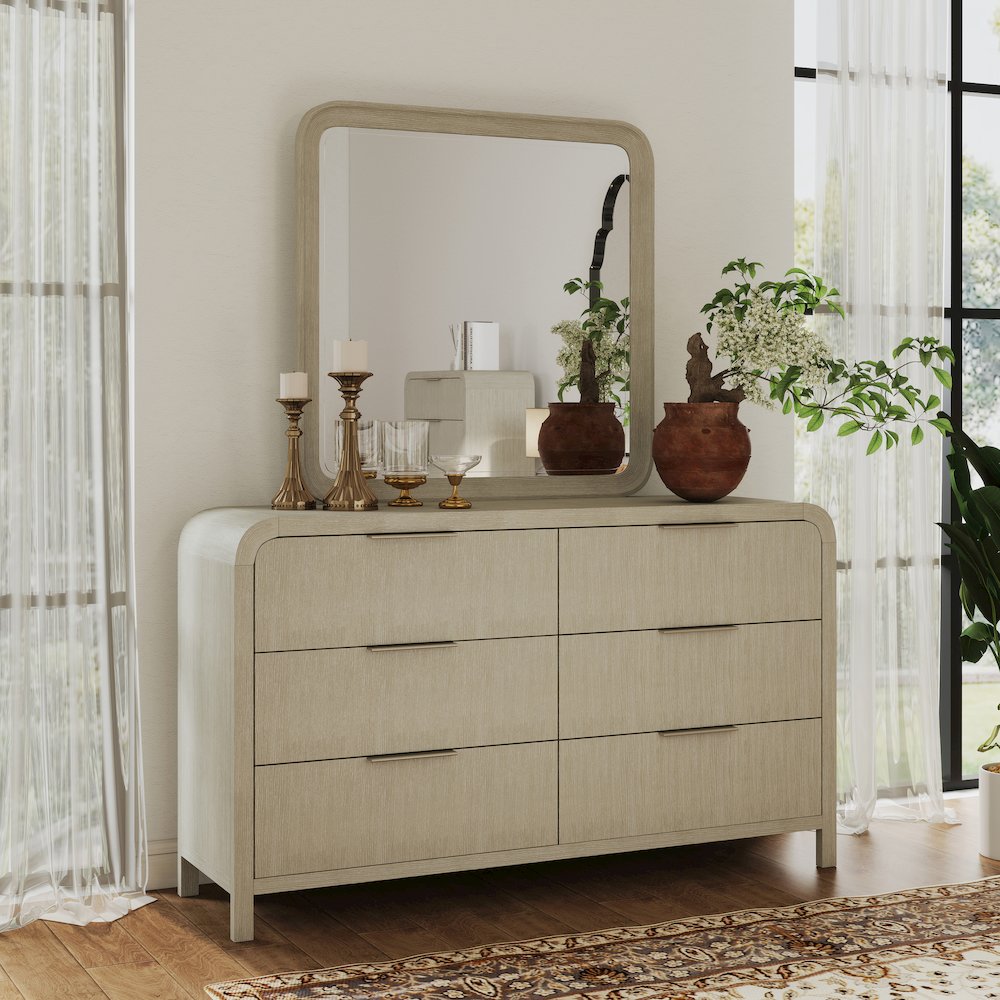 Tavari Contemporary 6-Drawer Wood Dresser with Mirror, Light Gray