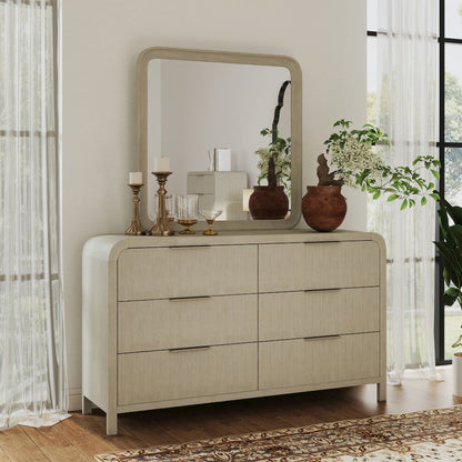 Tavari Contemporary 6-Drawer Wood Dresser with Mirror, Light Gray