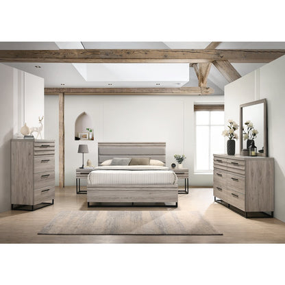 Panel Bed, Dresser, Mirror, 2 Nightstands, and Chest, Weathered Gray, Queen