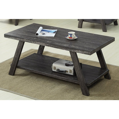Athens Contemporary Replicated Wood Shelf Coffee Set Table in Charcoal Finish