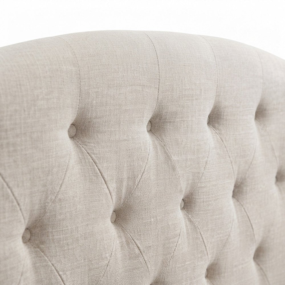 Fabric Upholstered Wingback Panel Bed Frame with Tufted Headboard, Tan, King