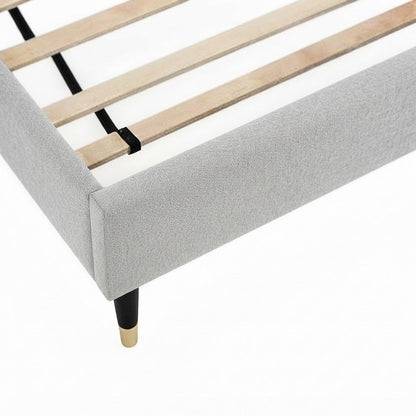 Wingback Fabric Queen Platform Bed Frame with Headboard, Light Gray Fabric