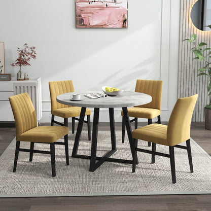 Edo 5-Piece Dining Set, Round Trestle Table and 4 Chairs, Gray and Yellow