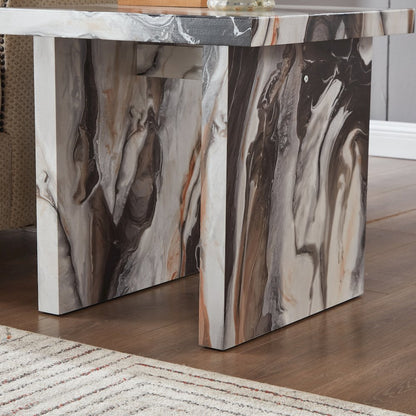 Cavira 3-Piece Faux Marble Coffee Table Set, Table and Two End Tables, Off-white